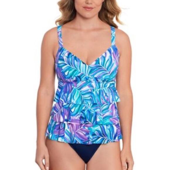 SWIM SOLUTIONS Women's Tummy-Control Faux-Tankini One-Piece Swimsuit, size 8 New - Picture 4 of 7